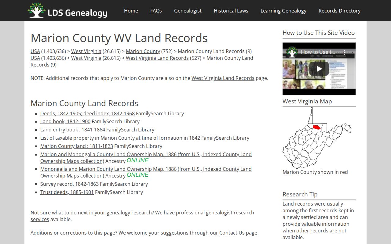 Marion County deed records historical catalog with deed books, land books, surveys, trust deeds, and map ranges